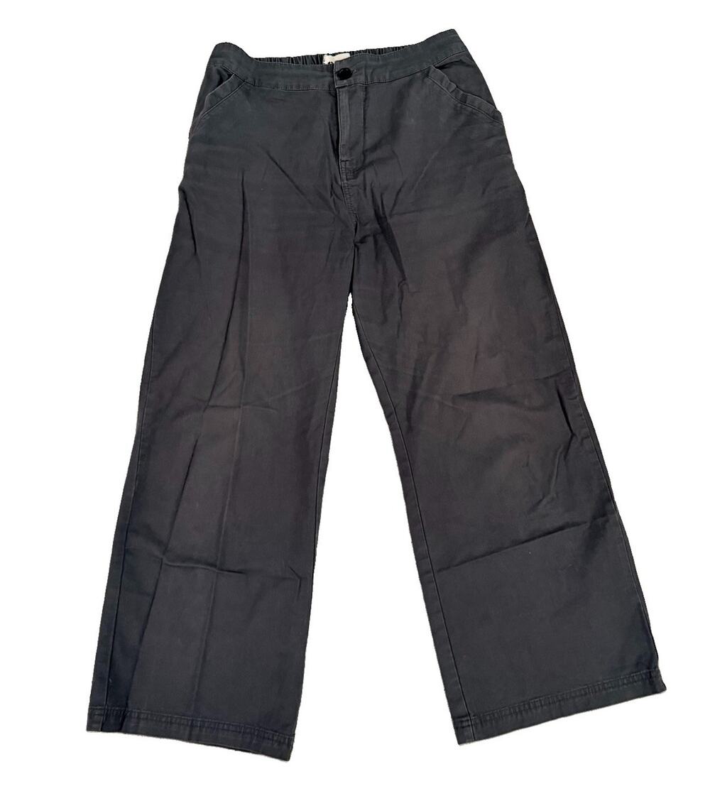 PACT Womens Organic Cotton Stretch Wide Leg Dark Grey Pants M Snap Pocket